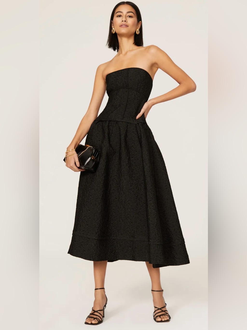 Jonathan Simkhai Black Strapless Textured Midi Dress-Sz 4